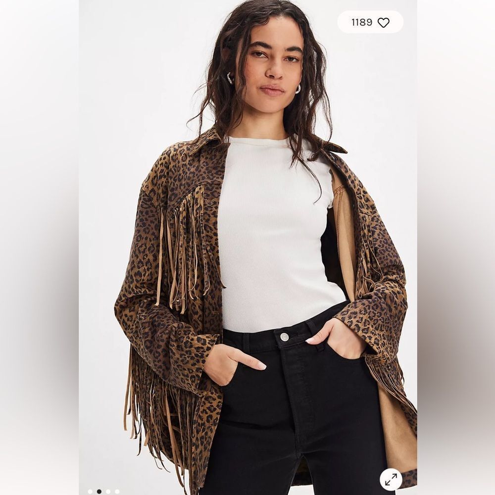 We The Free Fringe Out Vegan Suede Animal Print Jacket - Picture 4 of 7